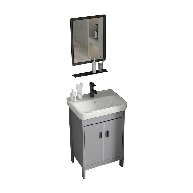 Modern Bathroom Vanity Set Freestanding Single-Sink Bathroom Sink Vanity Vanity & Faucet & Mirrors 20.1"L x 14.2"W x 31.9"H Silver Gray Clearhalo 'Bathroom Remodel & Bathroom Fixtures' 'Bathroom Vanities' 'bathroom_vanities' 'Home Improvement' 'home_improvement' 'home_improvement_bathroom_vanities' 7356851