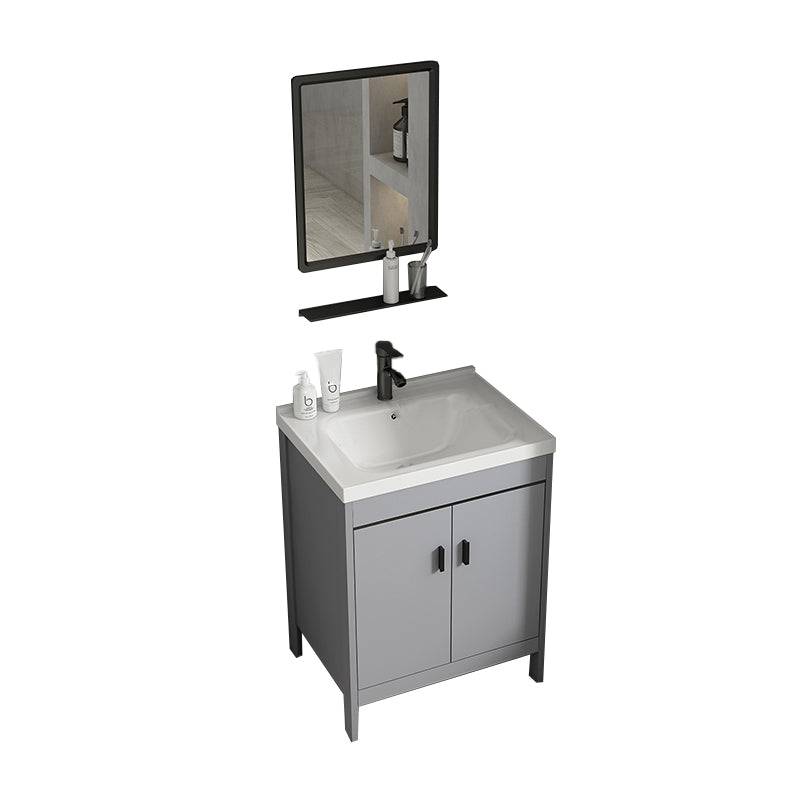 Modern Bathroom Vanity Set Freestanding Single-Sink Bathroom Sink Vanity Vanity & Faucet & Mirrors 24"L x 15.7"W x 31.9"H Silver Gray Clearhalo 'Bathroom Remodel & Bathroom Fixtures' 'Bathroom Vanities' 'bathroom_vanities' 'Home Improvement' 'home_improvement' 'home_improvement_bathroom_vanities' 7356852
