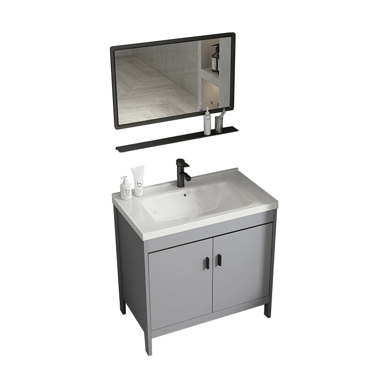 Modern Bathroom Vanity Set Freestanding Single-Sink Bathroom Sink Vanity Vanity & Faucet & Mirrors Silver Gray Clearhalo 'Bathroom Remodel & Bathroom Fixtures' 'Bathroom Vanities' 'bathroom_vanities' 'Home Improvement' 'home_improvement' 'home_improvement_bathroom_vanities' 7356855