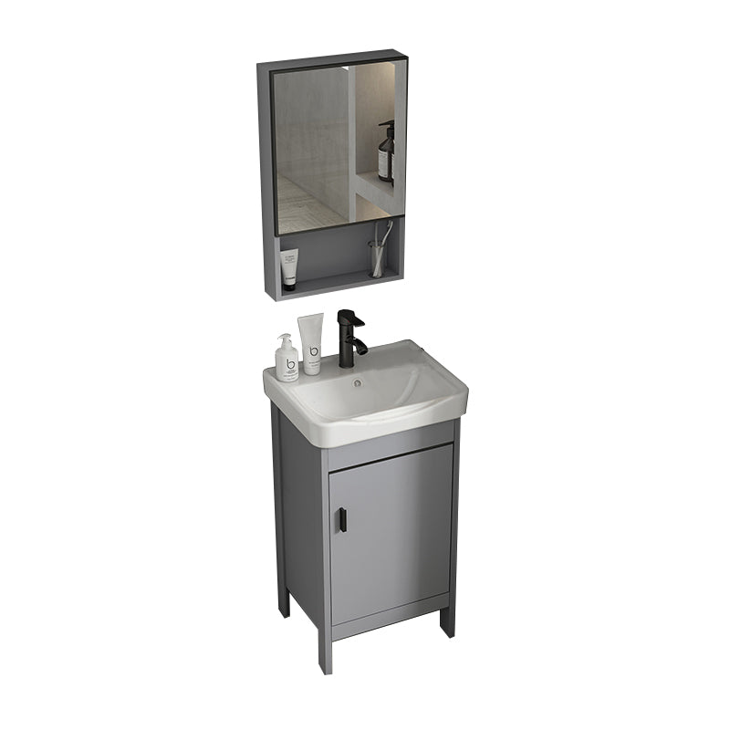 Modern Bathroom Vanity Set Freestanding Single-Sink Bathroom Sink Vanity Vanity & Faucet & Mirror Cabinet 16.9"L x 13.8"W x 31.9"H Grey Clearhalo 'Bathroom Remodel & Bathroom Fixtures' 'Bathroom Vanities' 'bathroom_vanities' 'Home Improvement' 'home_improvement' 'home_improvement_bathroom_vanities' 7356857