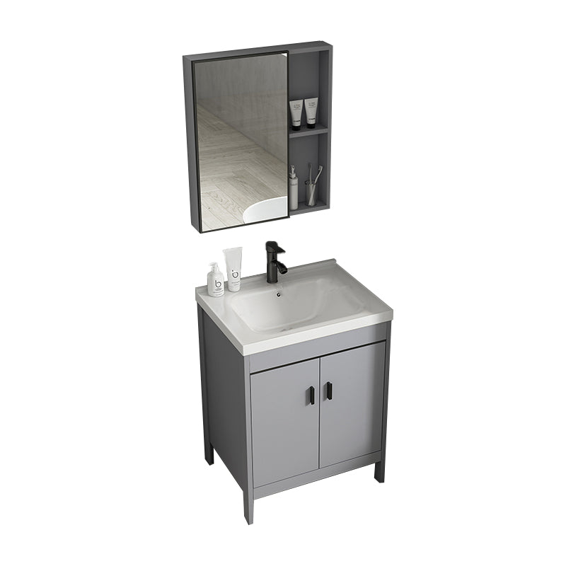 Modern Bathroom Vanity Set Freestanding Single-Sink Bathroom Sink Vanity Vanity & Faucet & Mirror Cabinet 24"L x 15.7"W x 31.9"H Silver Gray Clearhalo 'Bathroom Remodel & Bathroom Fixtures' 'Bathroom Vanities' 'bathroom_vanities' 'Home Improvement' 'home_improvement' 'home_improvement_bathroom_vanities' 7356861