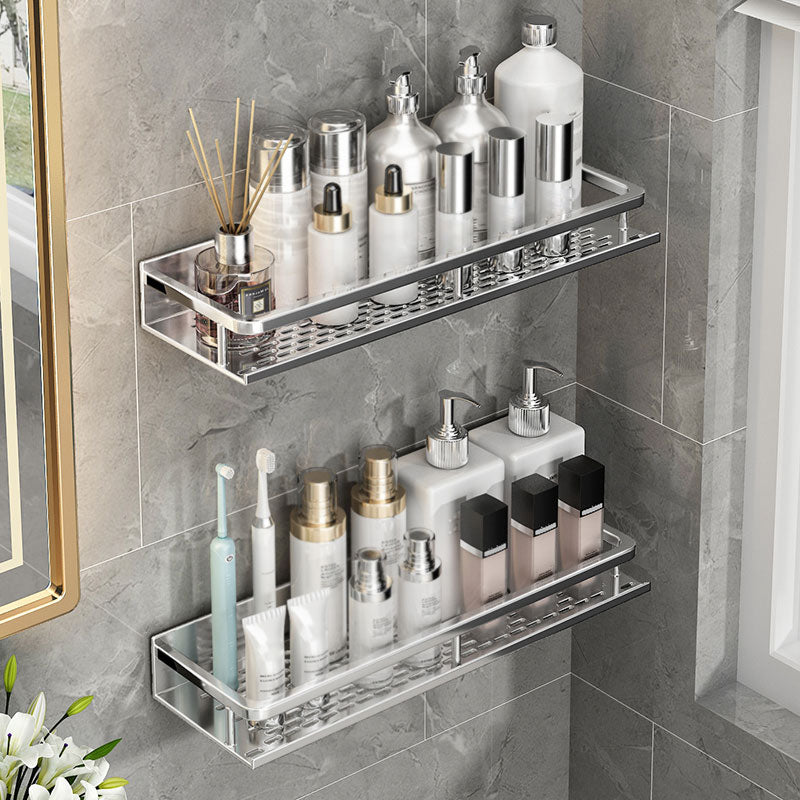 Silver Bathroom Accessory Set Metal 1/2/3 - Piece Bath Shelf Clearhalo 'Bathroom Hardware Sets' 'Bathroom Hardware' 'Bathroom Remodel & Bathroom Fixtures' 'bathroom_hardware_sets' 'Home Improvement' 'home_improvement' 'home_improvement_bathroom_hardware_sets' 7356943