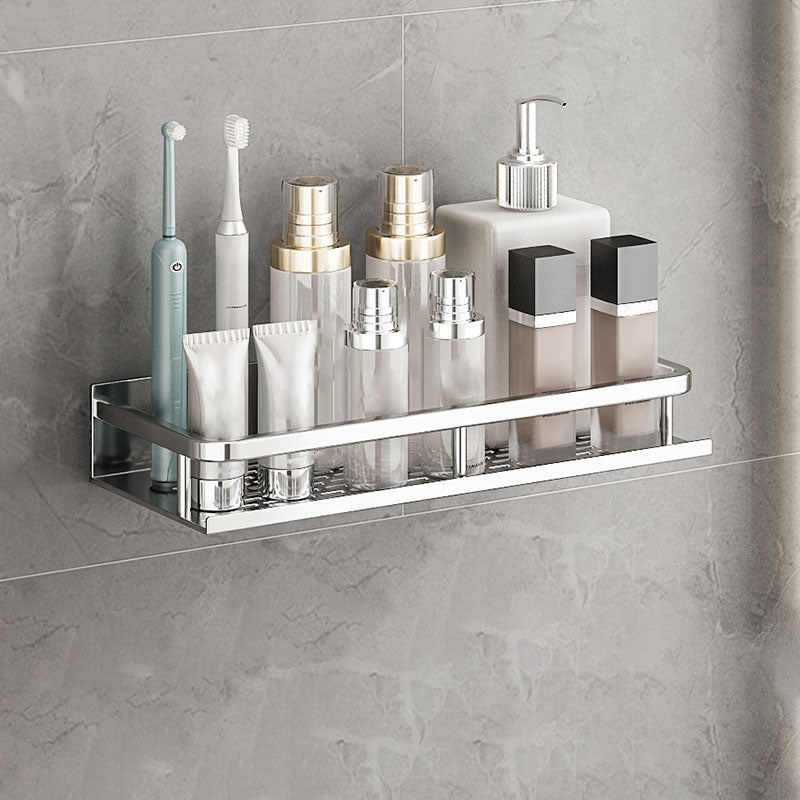 Silver Bathroom Accessory Set Metal 1/2/3 - Piece Bath Shelf 12" 1 Piece Clearhalo 'Bathroom Hardware Sets' 'Bathroom Hardware' 'Bathroom Remodel & Bathroom Fixtures' 'bathroom_hardware_sets' 'Home Improvement' 'home_improvement' 'home_improvement_bathroom_hardware_sets' 7356944