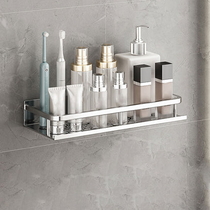 Silver Bathroom Accessory Set Metal 1/2/3 - Piece Bath Shelf 12" 1 Piece Clearhalo 'Bathroom Hardware Sets' 'Bathroom Hardware' 'Bathroom Remodel & Bathroom Fixtures' 'bathroom_hardware_sets' 'Home Improvement' 'home_improvement' 'home_improvement_bathroom_hardware_sets' 7356944