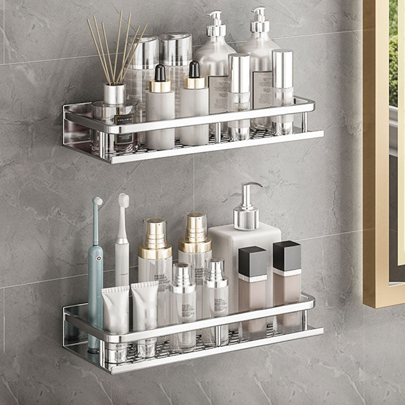 Silver Bathroom Accessory Set Metal 1/2/3 - Piece Bath Shelf 12" 2 Piece Set Clearhalo 'Bathroom Hardware Sets' 'Bathroom Hardware' 'Bathroom Remodel & Bathroom Fixtures' 'bathroom_hardware_sets' 'Home Improvement' 'home_improvement' 'home_improvement_bathroom_hardware_sets' 7356945