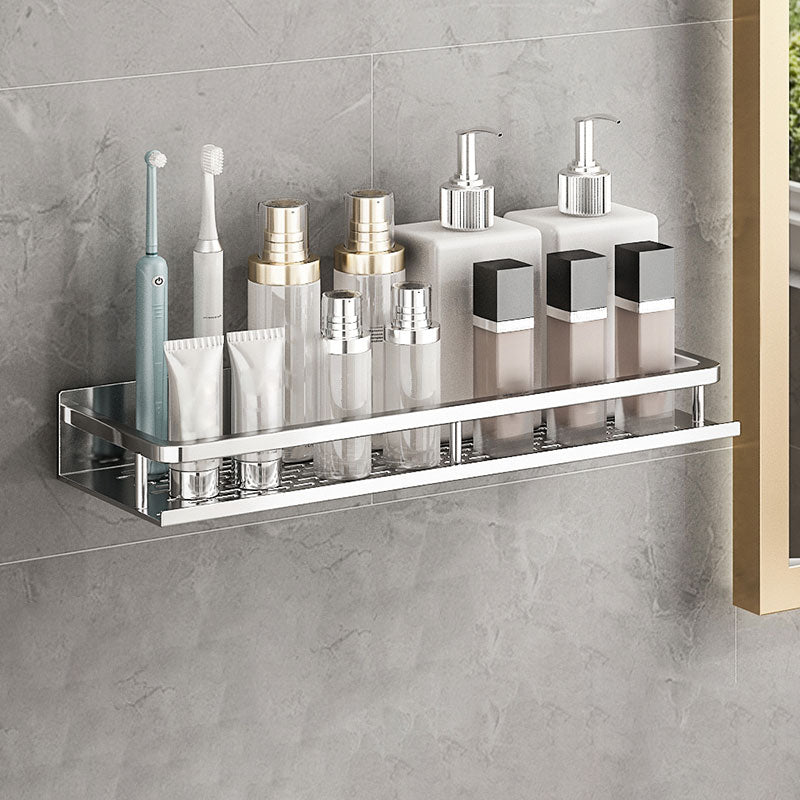 Silver Bathroom Accessory Set Metal 1/2/3 - Piece Bath Shelf 16" 1 Piece Clearhalo 'Bathroom Hardware Sets' 'Bathroom Hardware' 'Bathroom Remodel & Bathroom Fixtures' 'bathroom_hardware_sets' 'Home Improvement' 'home_improvement' 'home_improvement_bathroom_hardware_sets' 7356947