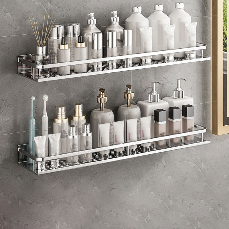Silver Bathroom Accessory Set Metal 1/2/3 - Piece Bath Shelf 24" 2 Piece Set Clearhalo 'Bathroom Hardware Sets' 'Bathroom Hardware' 'Bathroom Remodel & Bathroom Fixtures' 'bathroom_hardware_sets' 'Home Improvement' 'home_improvement' 'home_improvement_bathroom_hardware_sets' 7356953
