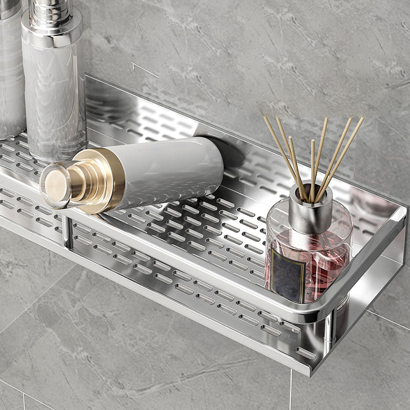 Silver Bathroom Accessory Set Metal 1/2/3 - Piece Bath Shelf Clearhalo 'Bathroom Hardware Sets' 'Bathroom Hardware' 'Bathroom Remodel & Bathroom Fixtures' 'bathroom_hardware_sets' 'Home Improvement' 'home_improvement' 'home_improvement_bathroom_hardware_sets' 7356954