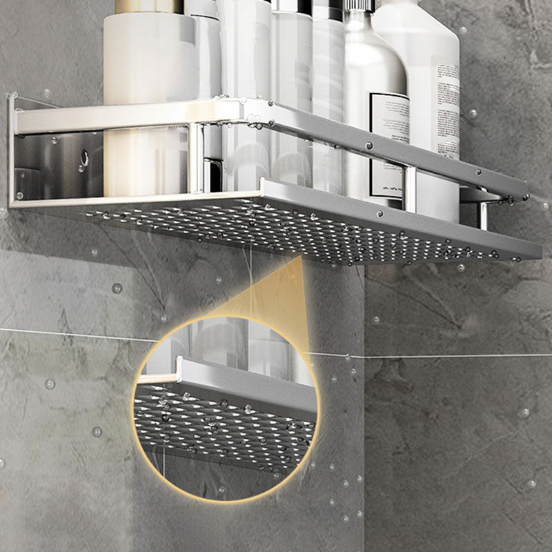 Silver Bathroom Accessory Set Metal 1/2/3 - Piece Bath Shelf Clearhalo 'Bathroom Hardware Sets' 'Bathroom Hardware' 'Bathroom Remodel & Bathroom Fixtures' 'bathroom_hardware_sets' 'Home Improvement' 'home_improvement' 'home_improvement_bathroom_hardware_sets' 7356955