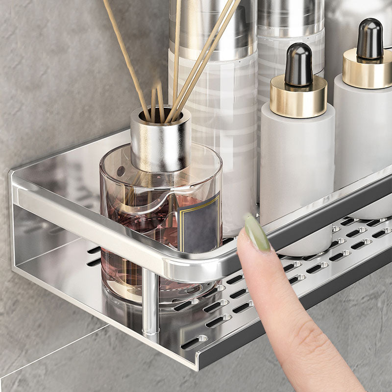 Silver Bathroom Accessory Set Metal 1/2/3 - Piece Bath Shelf Clearhalo 'Bathroom Hardware Sets' 'Bathroom Hardware' 'Bathroom Remodel & Bathroom Fixtures' 'bathroom_hardware_sets' 'Home Improvement' 'home_improvement' 'home_improvement_bathroom_hardware_sets' 7356956