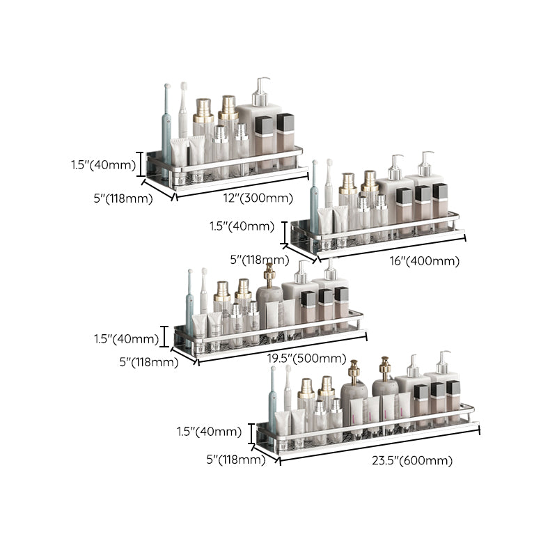 Silver Bathroom Accessory Set Metal 1/2/3 - Piece Bath Shelf Clearhalo 'Bathroom Hardware Sets' 'Bathroom Hardware' 'Bathroom Remodel & Bathroom Fixtures' 'bathroom_hardware_sets' 'Home Improvement' 'home_improvement' 'home_improvement_bathroom_hardware_sets' 7356957