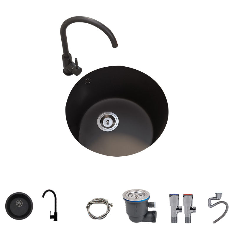 Quartz Kitchen Sink Undermount Round Shape Kitchen Bar Sink with Basket Strainer Sink with Faucet Round Faucet Clearhalo 'Home Improvement' 'home_improvement' 'home_improvement_kitchen_sinks' 'Kitchen Remodel & Kitchen Fixtures' 'Kitchen Sinks & Faucet Components' 'Kitchen Sinks' 'kitchen_sinks' 7357299