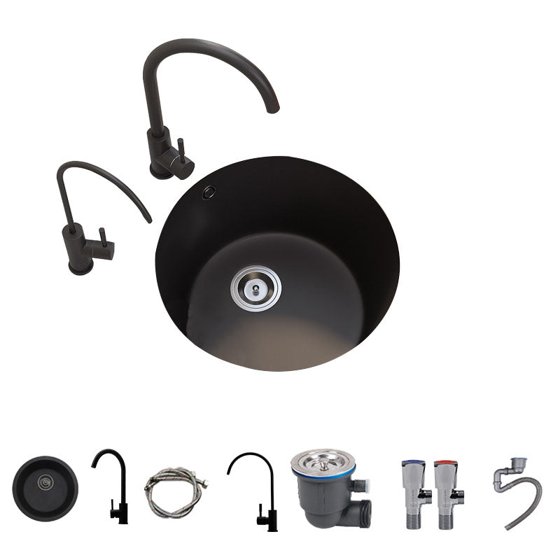 Quartz Kitchen Sink Undermount Round Shape Kitchen Bar Sink with Basket Strainer Sink with Faucet Round Double Tap for Water Purification Clearhalo 'Home Improvement' 'home_improvement' 'home_improvement_kitchen_sinks' 'Kitchen Remodel & Kitchen Fixtures' 'Kitchen Sinks & Faucet Components' 'Kitchen Sinks' 'kitchen_sinks' 7357301