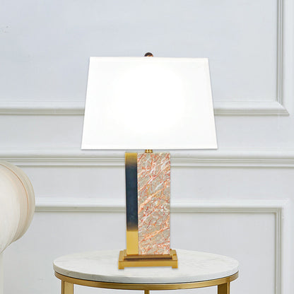 Trapezoid Fabric Table Light Contemporary 1-Bulb White Night Lamp with Rectangle Red Marble Base Red Clearhalo 'Lamps' 'Table Lamps' Lighting' 735732