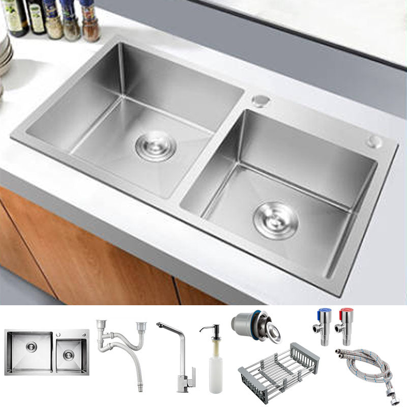 Modern Kitchen Bar Sink Stainless Steel with Basket Strainer Kitchen Sink Sink with Faucet Square Faucet Clearhalo 'Home Improvement' 'home_improvement' 'home_improvement_kitchen_sinks' 'Kitchen Remodel & Kitchen Fixtures' 'Kitchen Sinks & Faucet Components' 'Kitchen Sinks' 'kitchen_sinks' 7357336