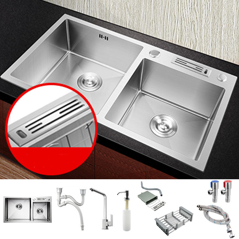 Modern Kitchen Bar Sink Stainless Steel with Basket Strainer Kitchen Sink 31"L x 18"W x 8"H Sink with Faucet Square Faucet Clearhalo 'Home Improvement' 'home_improvement' 'home_improvement_kitchen_sinks' 'Kitchen Remodel & Kitchen Fixtures' 'Kitchen Sinks & Faucet Components' 'Kitchen Sinks' 'kitchen_sinks' 7357344