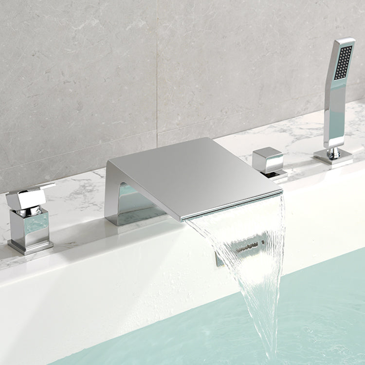 Modern Bathtub Faucet Fixed Waterfall Bathroom Faucet with Hand Shower Chrome Elbow Outlet Clearhalo 'Bathroom Remodel & Bathroom Fixtures' 'Bathtub Faucets' 'bathtub_faucets' 'Home Improvement' 'home_improvement' 'home_improvement_bathtub_faucets' 7357360