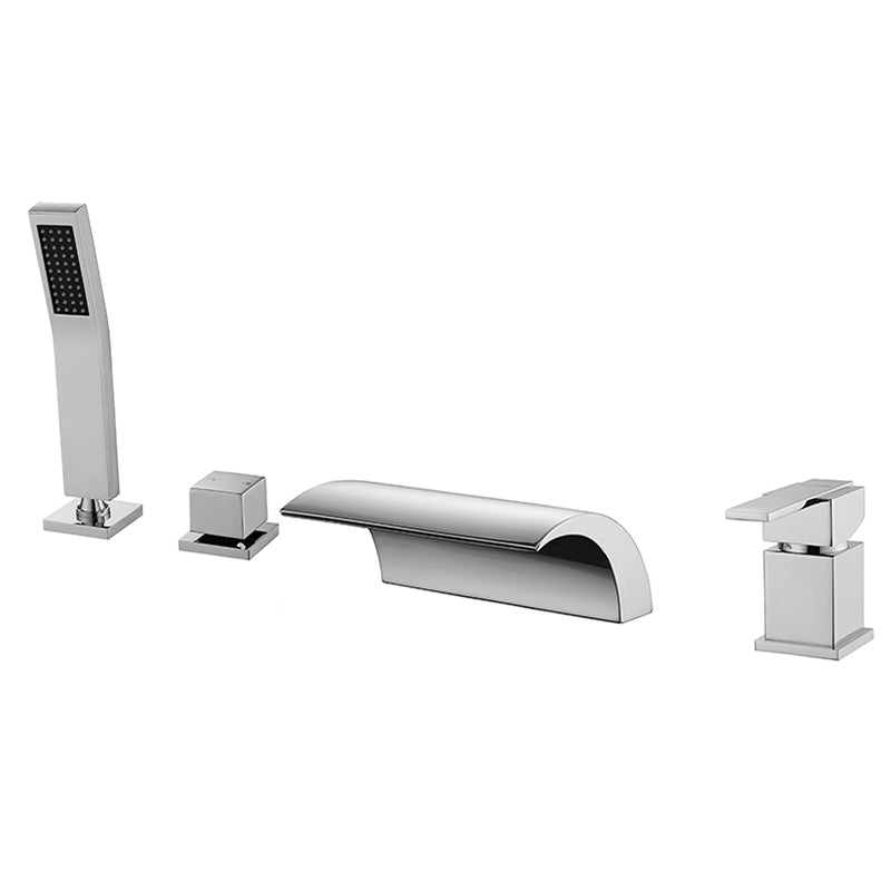 Modern Bathtub Faucet Fixed Waterfall Bathroom Faucet with Hand Shower Chrome Round Curved Faucet Clearhalo 'Bathroom Remodel & Bathroom Fixtures' 'Bathtub Faucets' 'bathtub_faucets' 'Home Improvement' 'home_improvement' 'home_improvement_bathtub_faucets' 7357368