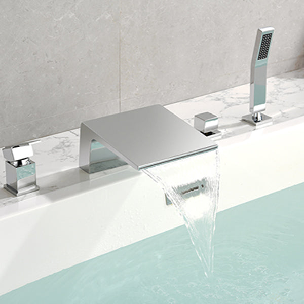 Modern Bathtub Faucet Fixed Waterfall Bathroom Faucet with Hand Shower Clearhalo 'Bathroom Remodel & Bathroom Fixtures' 'Bathtub Faucets' 'bathtub_faucets' 'Home Improvement' 'home_improvement' 'home_improvement_bathtub_faucets' 7357369