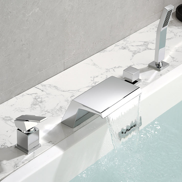Modern Bathtub Faucet Fixed Waterfall Bathroom Faucet with Hand Shower Clearhalo 'Bathroom Remodel & Bathroom Fixtures' 'Bathtub Faucets' 'bathtub_faucets' 'Home Improvement' 'home_improvement' 'home_improvement_bathtub_faucets' 7357370