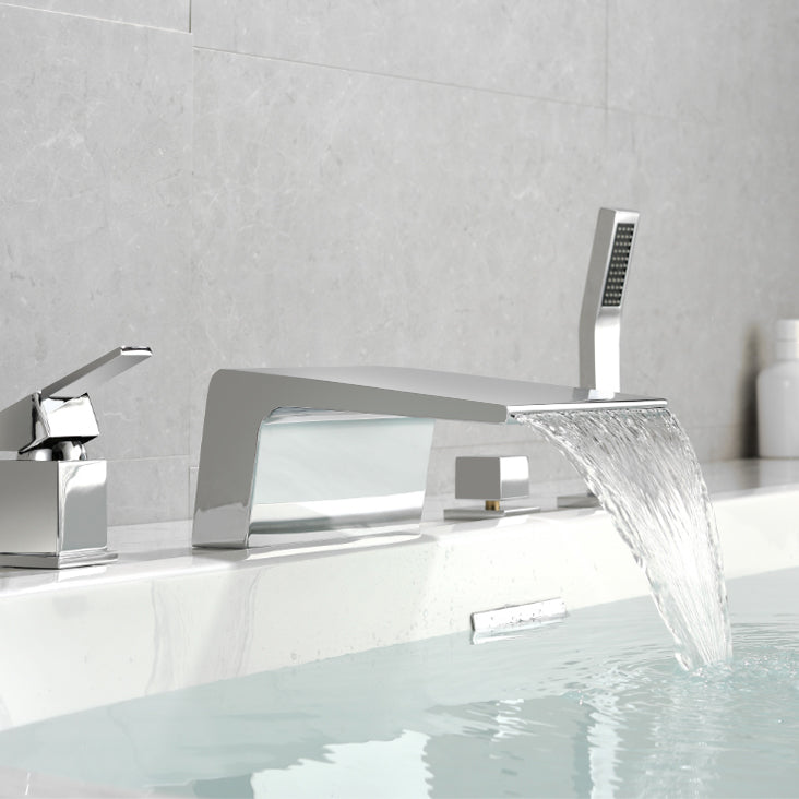 Modern Bathtub Faucet Fixed Waterfall Bathroom Faucet with Hand Shower Clearhalo 'Bathroom Remodel & Bathroom Fixtures' 'Bathtub Faucets' 'bathtub_faucets' 'Home Improvement' 'home_improvement' 'home_improvement_bathtub_faucets' 7357371
