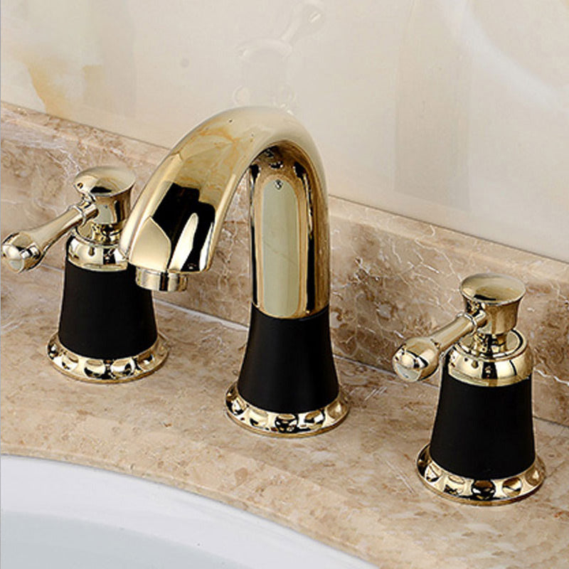 Contemporary Tub Faucet Deck Mounted Trim Bath Faucet Trim for Bathroom Gold-Black Gooseneck Hand Shower Not Included Clearhalo 'Bathroom Remodel & Bathroom Fixtures' 'Bathtub Faucets' 'bathtub_faucets' 'Home Improvement' 'home_improvement' 'home_improvement_bathtub_faucets' 7357402