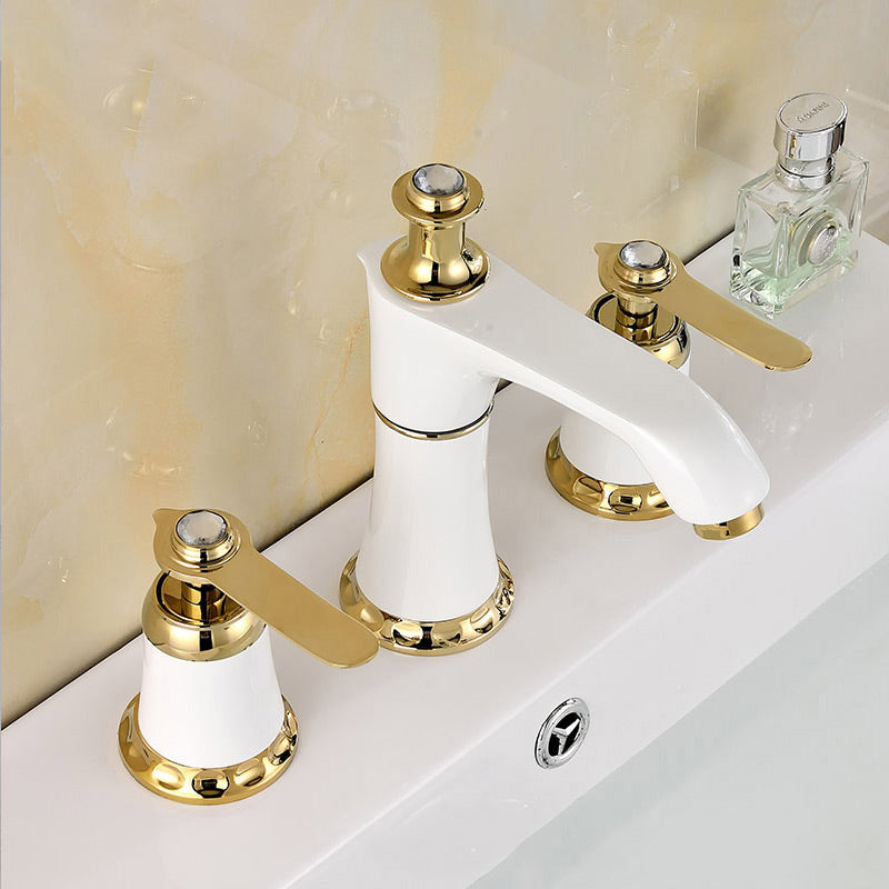 Contemporary Tub Faucet Deck Mounted Trim Bath Faucet Trim for Bathroom White-Gold 7 Shape Hand Shower Not Included Clearhalo 'Bathroom Remodel & Bathroom Fixtures' 'Bathtub Faucets' 'bathtub_faucets' 'Home Improvement' 'home_improvement' 'home_improvement_bathtub_faucets' 7357407