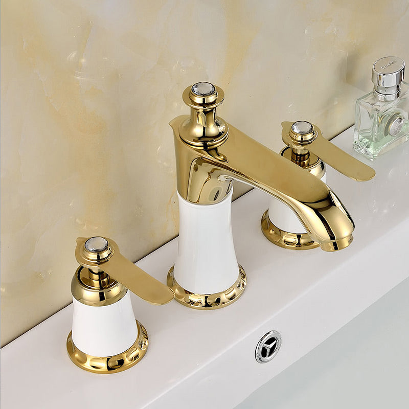 Contemporary Tub Faucet Deck Mounted Trim Bath Faucet Trim for Bathroom Gold-White 7 Shape Hand Shower Not Included Clearhalo 'Bathroom Remodel & Bathroom Fixtures' 'Bathtub Faucets' 'bathtub_faucets' 'Home Improvement' 'home_improvement' 'home_improvement_bathtub_faucets' 7357408