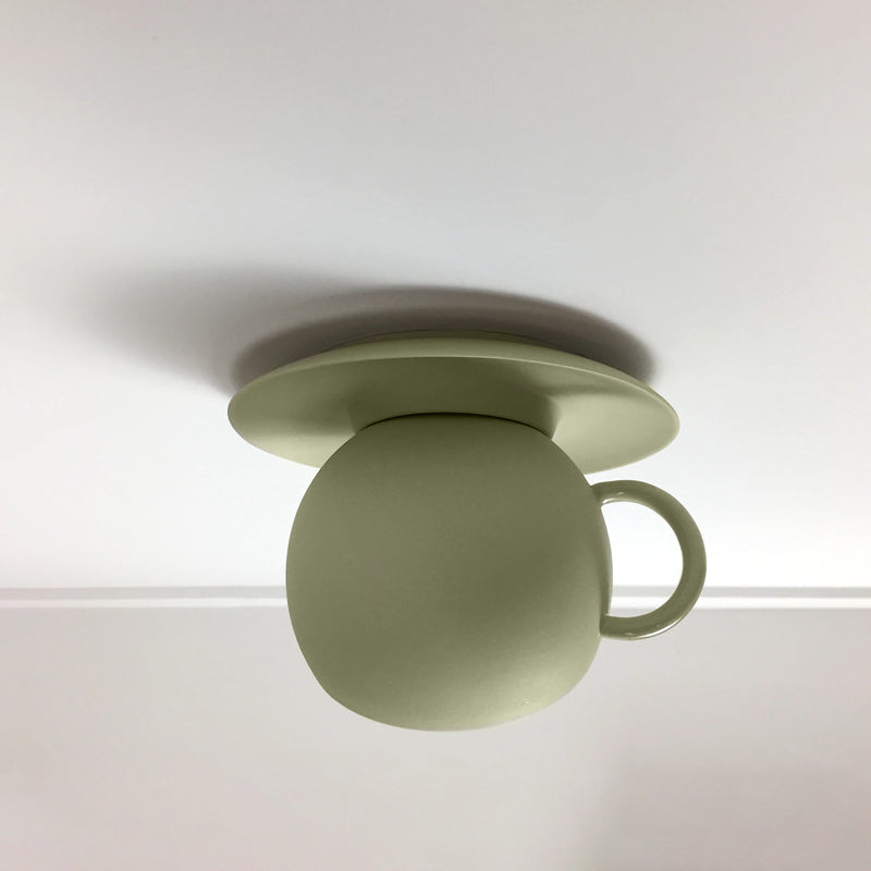 Ceramics Coffee Cup Flush Lighting Macaron 1 Light Rotatable LED Flush Mount Ceiling Lamp in White/Grey/Blue Clearhalo 'Ceiling Lights' 'Close To Ceiling Lights' 'Close to ceiling' 'Flush mount' Lighting' 735781
