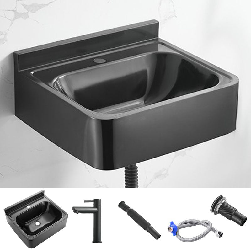 Contemporary Bathroom Sink with Pop-Up Drain Metal Rectangular Wall Mount Bathroom Sink Black 7 Shape Sink with Faucet Clearhalo 'Bathroom Remodel & Bathroom Fixtures' 'Bathroom Sinks & Faucet Components' 'Bathroom Sinks' 'bathroom_sink' 'Home Improvement' 'home_improvement' 'home_improvement_bathroom_sink' 7357900