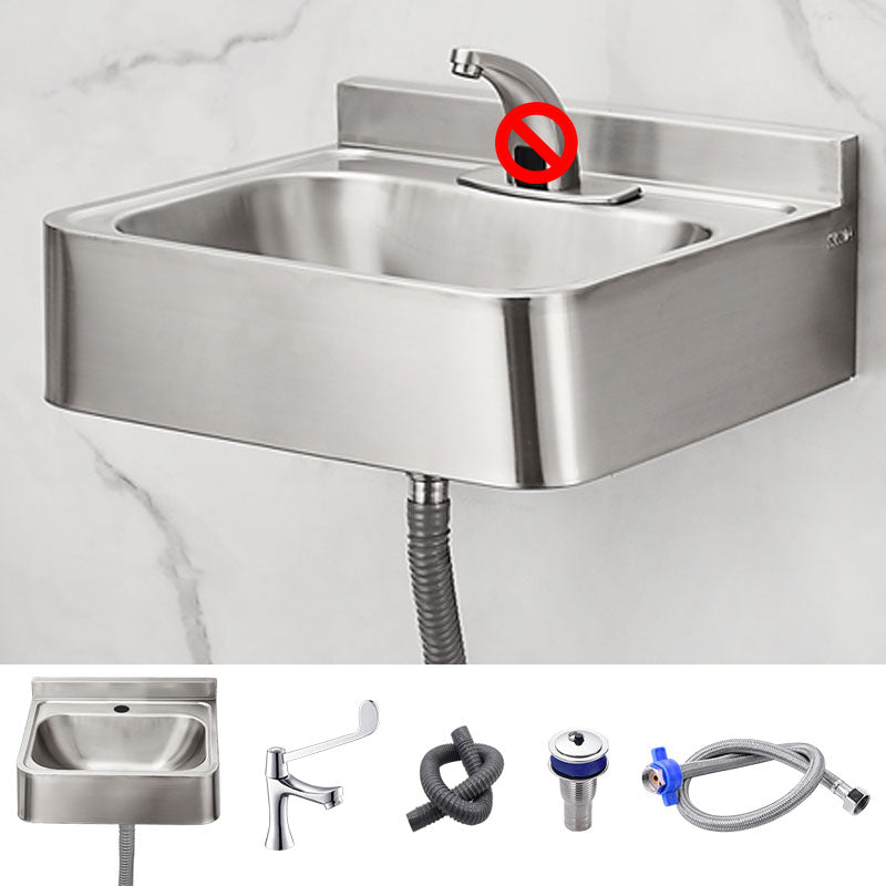 Contemporary Bathroom Sink with Pop-Up Drain Rectangular Metal Wall Mount Bathroom Sink Square Faucet Clearhalo 'Bathroom Remodel & Bathroom Fixtures' 'Bathroom Sinks & Faucet Components' 'Bathroom Sinks' 'bathroom_sink' 'Home Improvement' 'home_improvement' 'home_improvement_bathroom_sink' 7357924