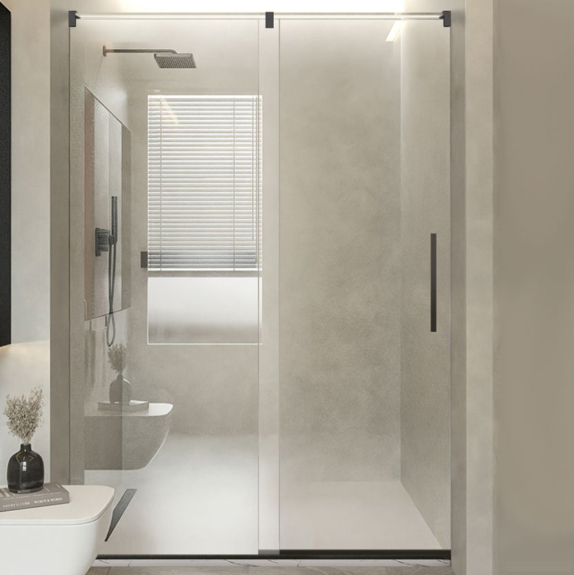 Semi-Frameless Single Sliding Shower Door Transparent Laminated Glass Shower Bath Door Clearhalo 'Bathroom Remodel & Bathroom Fixtures' 'Home Improvement' 'home_improvement' 'home_improvement_shower_tub_doors' 'Shower and Tub Doors' 'shower_tub_doors' 'Showers & Bathtubs' 7358116