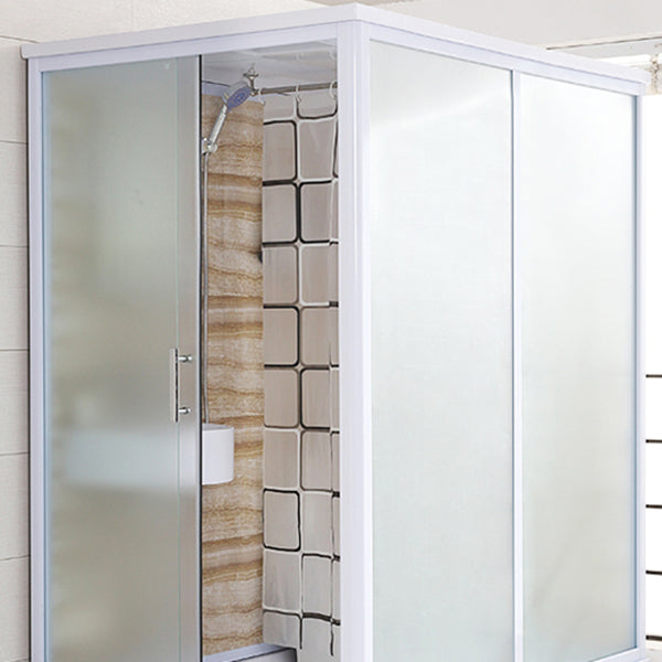 Rectangle Tempered Glass Shower Enclosure White Framed Shower Stall Clearhalo 'Bathroom Remodel & Bathroom Fixtures' 'Home Improvement' 'home_improvement' 'home_improvement_shower_stalls_enclosures' 'Shower Stalls & Enclosures' 'shower_stalls_enclosures' 'Showers & Bathtubs' 7358138