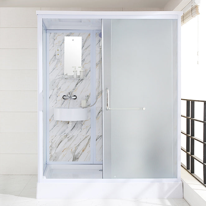 Rectangle Tempered Glass Shower Enclosure White Framed Shower Stall Clearhalo 'Bathroom Remodel & Bathroom Fixtures' 'Home Improvement' 'home_improvement' 'home_improvement_shower_stalls_enclosures' 'Shower Stalls & Enclosures' 'shower_stalls_enclosures' 'Showers & Bathtubs' 7358141