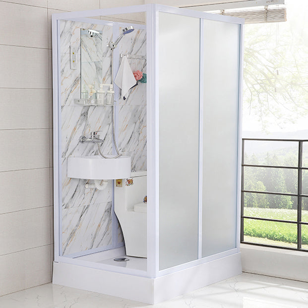 Rectangular Shower Stall Single Sliding Door Frosted Glass Shower Room Clearhalo 'Bathroom Remodel & Bathroom Fixtures' 'Home Improvement' 'home_improvement' 'home_improvement_shower_stalls_enclosures' 'Shower Stalls & Enclosures' 'shower_stalls_enclosures' 'Showers & Bathtubs' 7358154