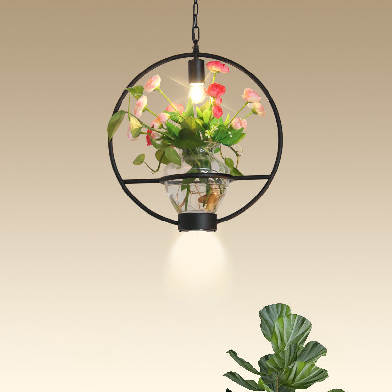 Black 1 Light Down Lighting Industrial Iron Circular/Rectangular Cage Drop Pendant with Clear Glass Plant Pot Black A Clearhalo 'Art Deco Pendants' 'Black' 'Cast Iron' 'Ceiling Lights' 'Ceramic' 'Crystal' 'Industrial Pendants' 'Industrial' 'Metal' 'Middle Century Pendants' 'Pendant Lights' 'Pendants' 'Rustic Pendants' 'Tiffany' Lighting' 735824