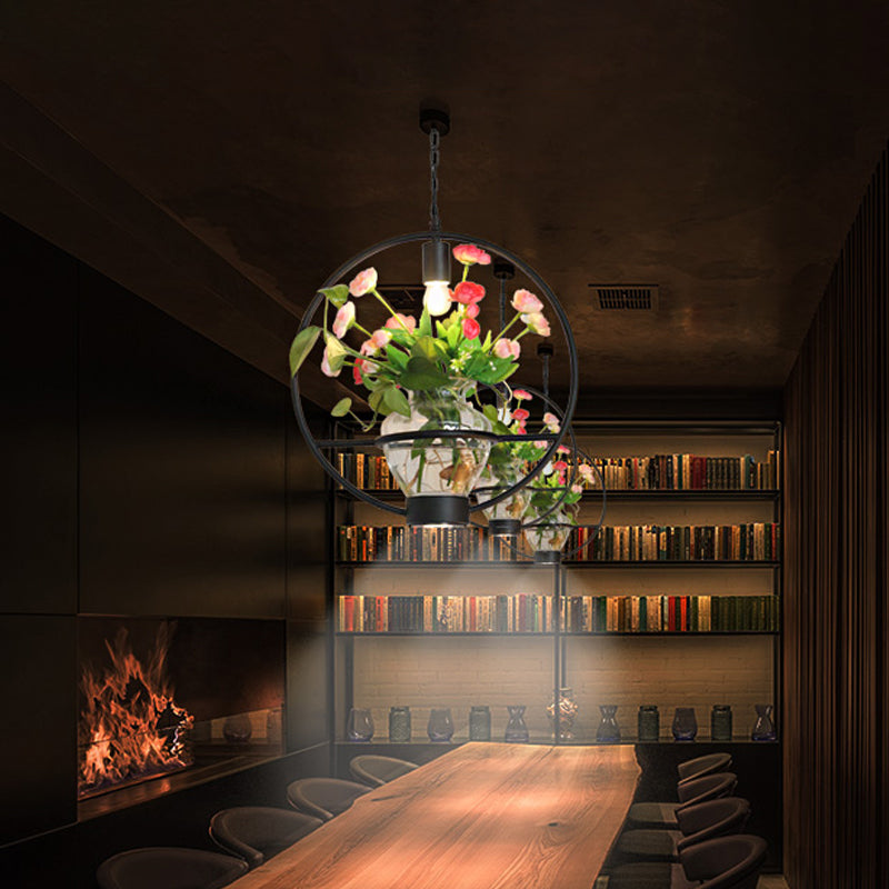 Black 1 Light Down Lighting Industrial Iron Circular/Rectangular Cage Drop Pendant with Clear Glass Plant Pot Clearhalo 'Art Deco Pendants' 'Black' 'Cast Iron' 'Ceiling Lights' 'Ceramic' 'Crystal' 'Industrial Pendants' 'Industrial' 'Metal' 'Middle Century Pendants' 'Pendant Lights' 'Pendants' 'Rustic Pendants' 'Tiffany' Lighting' 735826