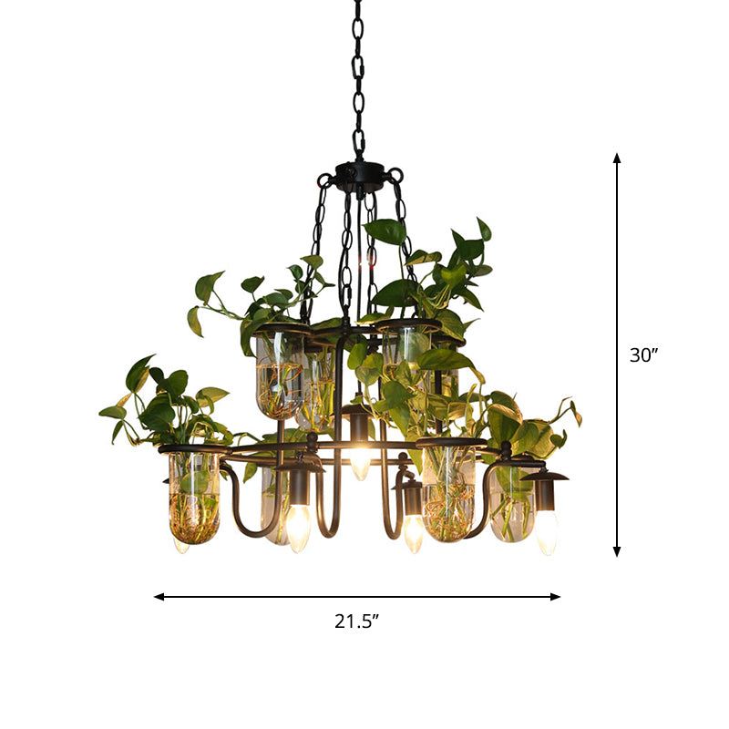 Candle Restaurant Chandelier Lamp Industrial Iron 5 Bulbs Black Hanging Light Fixture with Plant Cup Clearhalo 'Cast Iron' 'Ceiling Lights' 'Chandeliers' 'Industrial Chandeliers' 'Industrial' 'Metal' 'Middle Century Chandeliers' 'Rustic Chandeliers' 'Tiffany' Lighting' 735835