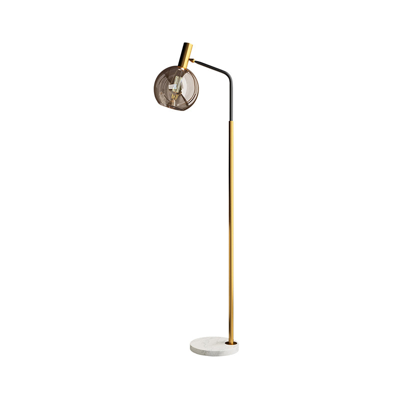 Post Modern Ball Floor Stand Lamp Smoke Gray Glass 1 Light Living Room Floor Light in Brass and Black Clearhalo 'Floor Lamps' 'Lamps' Lighting' 735974
