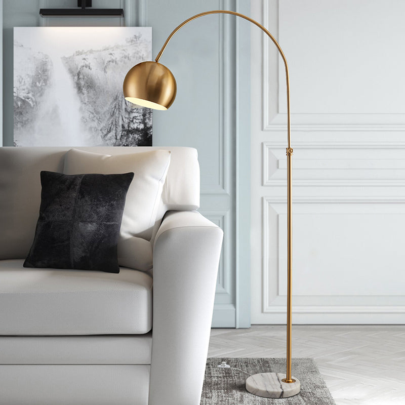 Metal Domed Floor Standing Lamp Post-Modern 1 Head Overarching Stand Up Lamp in Black/Brass Clearhalo 'Floor Lamps' 'Lamps' Lighting' 735977