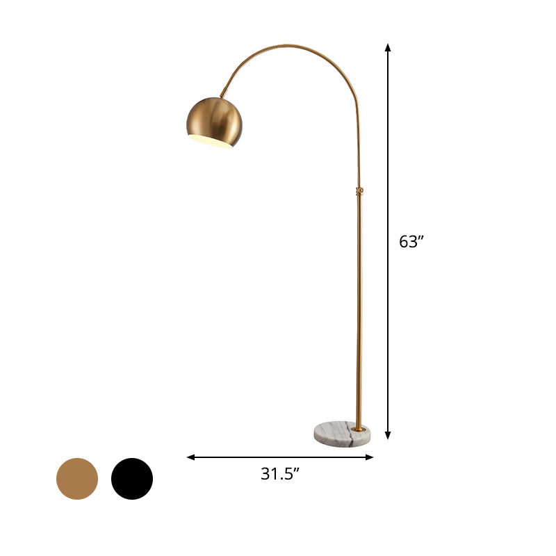 Metal Domed Floor Standing Lamp Post-Modern 1 Head Overarching Stand Up Lamp in Black/Brass Clearhalo 'Floor Lamps' 'Lamps' Lighting' 735979