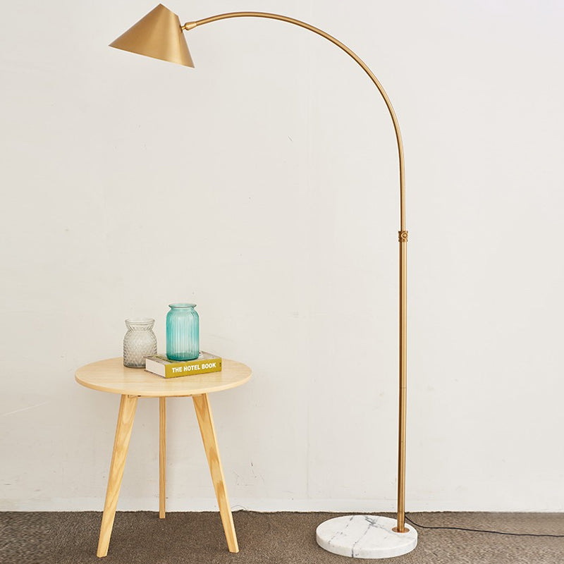 Conical Reading Floor Lamp Postmodern Metallic 1-Light Gold Finish Arched Standing Light Gold Clearhalo 'Floor Lamps' 'Lamps' Lighting' 735984