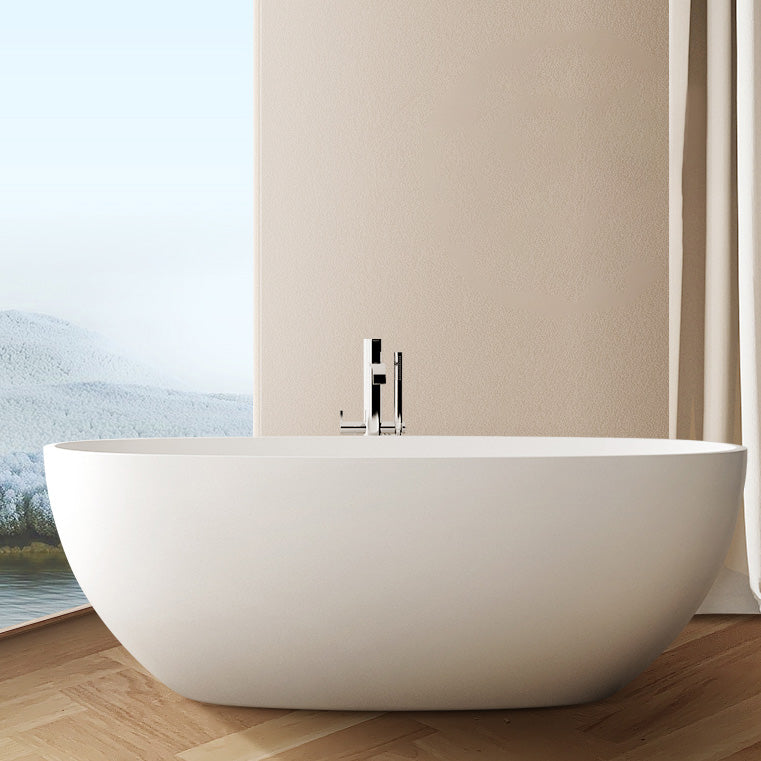 Modern Style Stone Bathtub White Detached Oval Bathtub for Bathroom 59"L x 31"W x 23"H Clearhalo 'Bathroom Remodel & Bathroom Fixtures' 'Bathtubs' 'Home Improvement' 'home_improvement' 'home_improvement_bathtubs' 'Showers & Bathtubs' 7359867