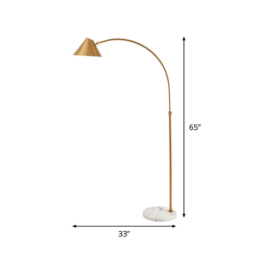 Conical Reading Floor Lamp Postmodern Metallic 1-Light Gold Finish Arched Standing Light Clearhalo 'Floor Lamps' 'Lamps' Lighting' 735987