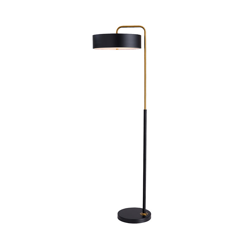 Macaron 1-Head Floor Lamp Black/Blue/Yellow Finish Drum Floor Standing Light with Iron Shade for Living Room Clearhalo 'Floor Lamps' 'Lamps' Lighting' 735989