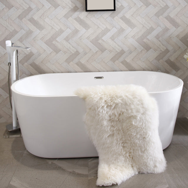 Antique Finish Soaking Bathtub Modern Back to Wall Oval Bath Tub 59"L x 30"W x 23"H Clearhalo 'Bathroom Remodel & Bathroom Fixtures' 'Bathtubs' 'Home Improvement' 'home_improvement' 'home_improvement_bathtubs' 'Showers & Bathtubs' 7359894