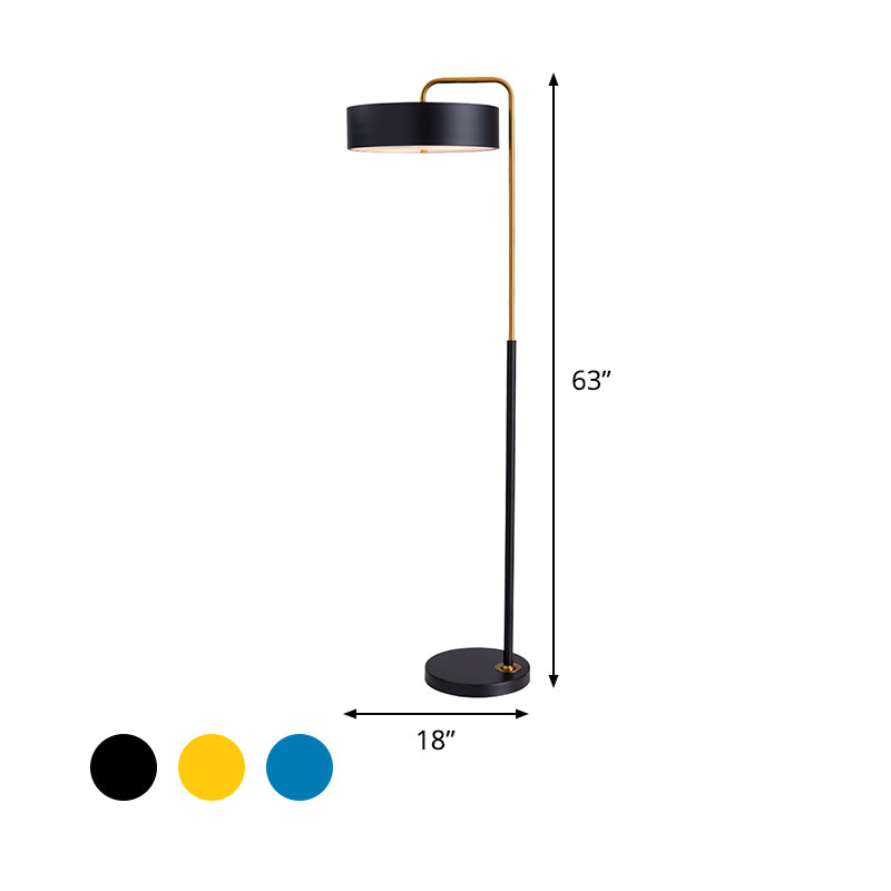 Macaron 1-Head Floor Lamp Black/Blue/Yellow Finish Drum Floor Standing Light with Iron Shade for Living Room Clearhalo 'Floor Lamps' 'Lamps' Lighting' 735991