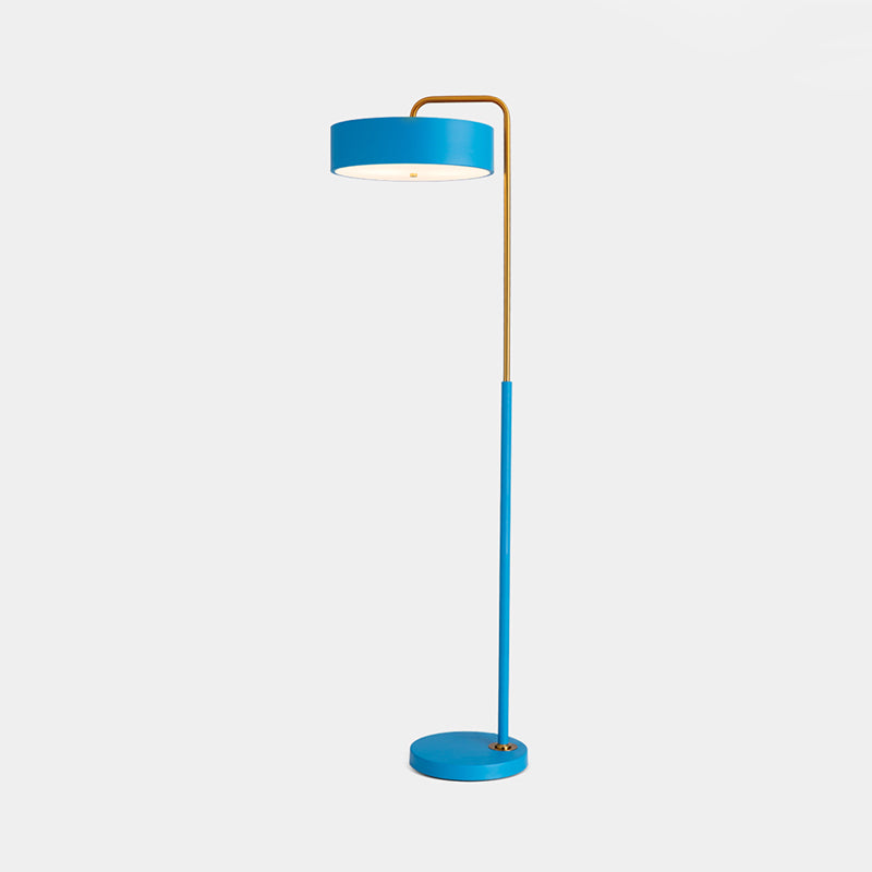 Macaron 1-Head Floor Lamp Black/Blue/Yellow Finish Drum Floor Standing Light with Iron Shade for Living Room Clearhalo 'Floor Lamps' 'Lamps' Lighting' 735999
