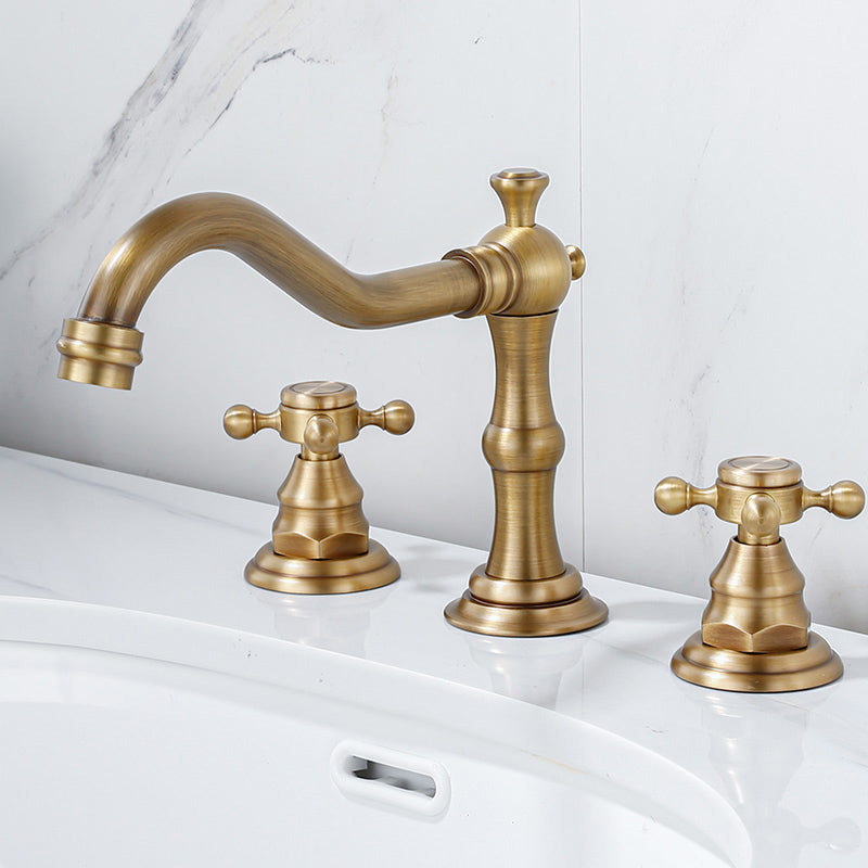 Industrial Wide Spread Bathroom Faucet 2 Cross Handles Lavatory Faucet Bronce Clearhalo 'bathroom_sink_faucets' 'Conjunta de Baño y Conjunta de Grifo' 'Coronamiento de Baño y Dispositivo de Baño' 'Grifo del lavabo del baño' 'Hogar' 'home_improvement' 'home_improvement_bathroom_sink_faucets' 'Mejoras para el hogar' 7360523