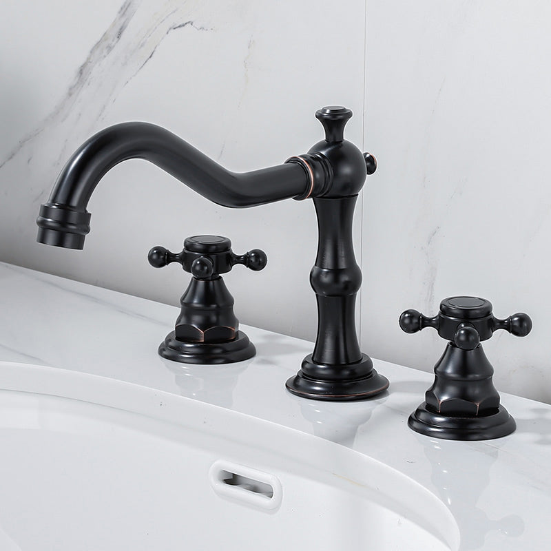 Industrial Wide Spread Bathroom Faucet 2 Cross Handles Lavatory Faucet Negro Clearhalo 'bathroom_sink_faucets' 'Conjunta de Baño y Conjunta de Grifo' 'Coronamiento de Baño y Dispositivo de Baño' 'Grifo del lavabo del baño' 'Hogar' 'home_improvement' 'home_improvement_bathroom_sink_faucets' 'Mejoras para el hogar' 7360524
